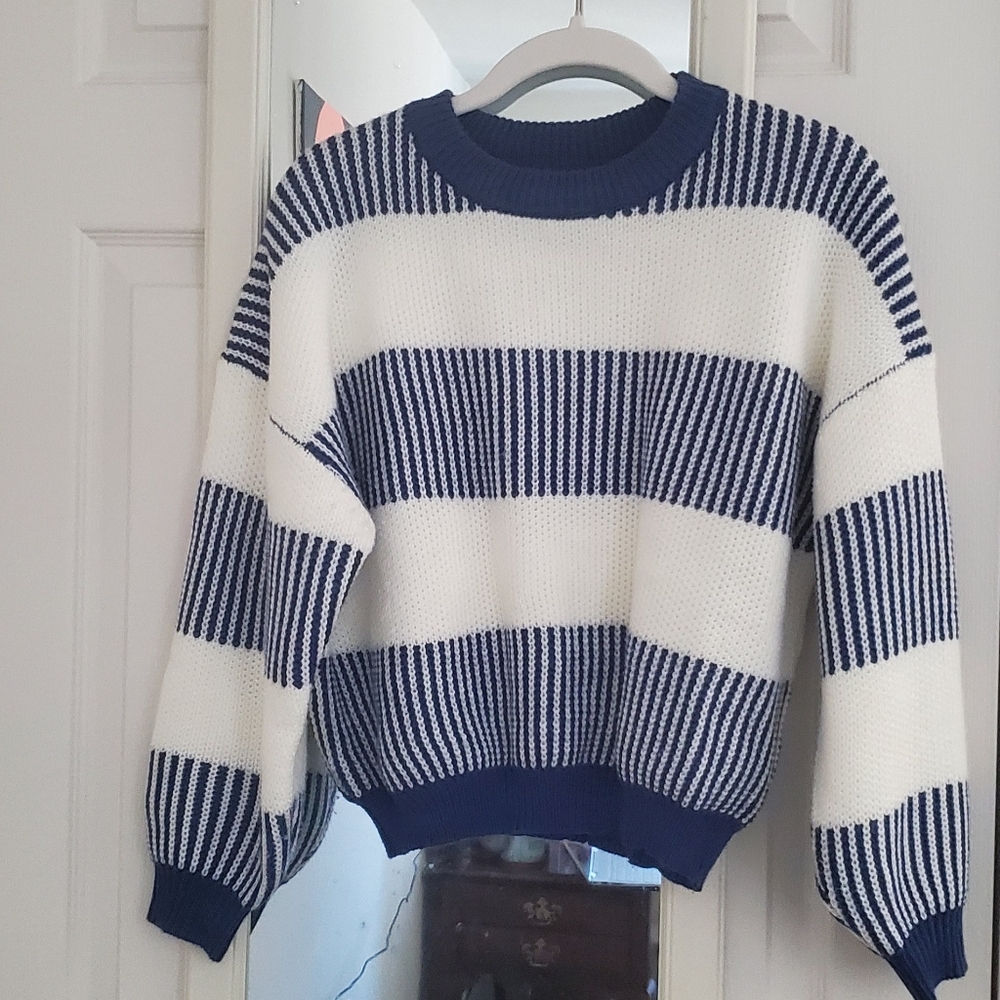 Blue stripped sweater -SHEIN
